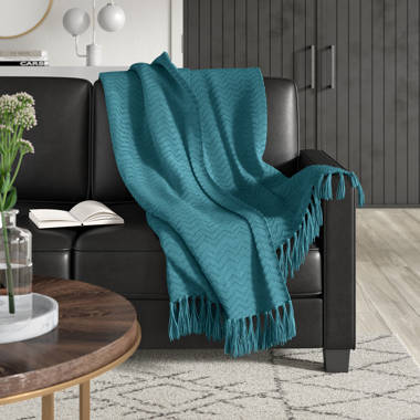 Teal throw blanket online with tassels